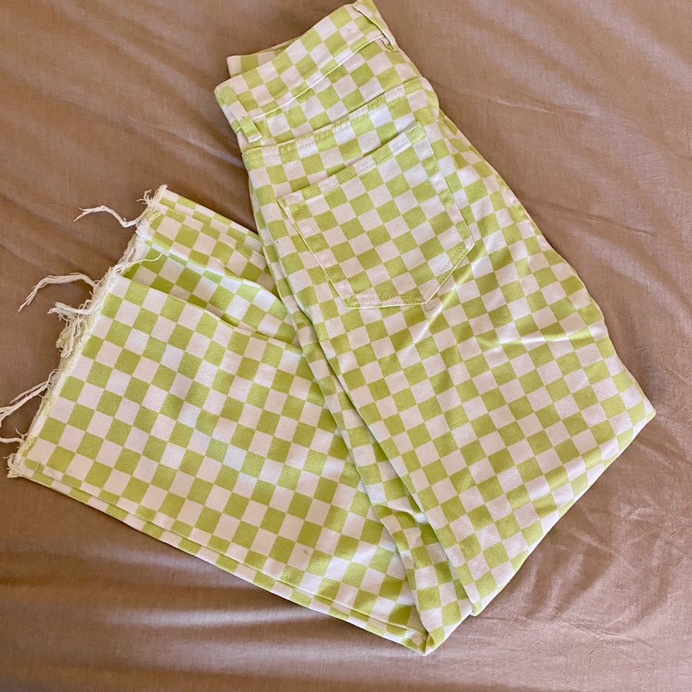 Green & White checkered Ankle Jeans